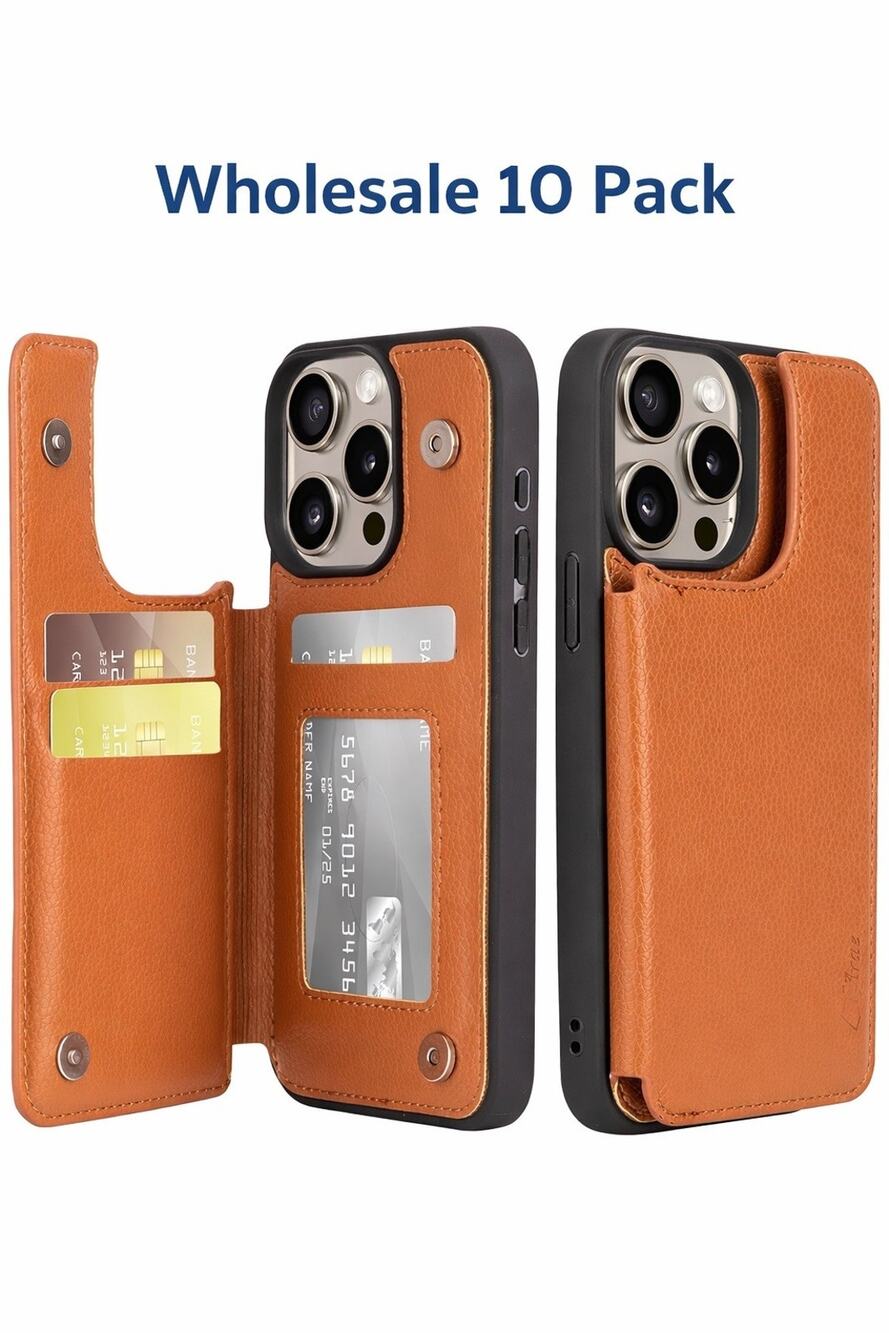 10x Magnetic Wallet Case Brown PU Leather Card Holder Stand Shockproof Arae 10pc